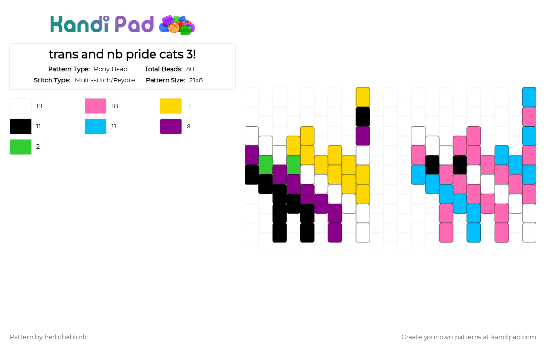trans and nb pride cats 3! - Pony Bead Pattern by lifeisagraveandidigit on Kandi Pad - pink