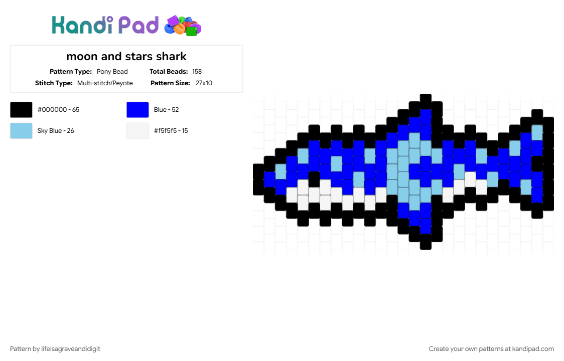 moon and stars shark - Pony Bead Pattern by lifeisagraveandidigit on Kandi Pad - light blue, purple