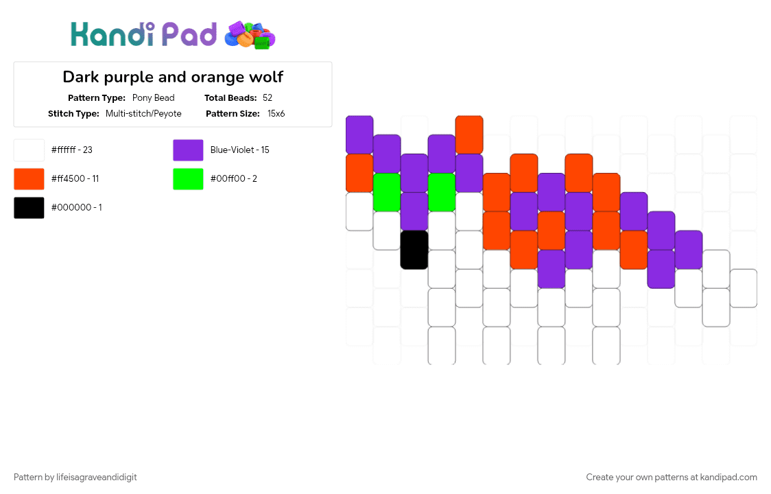 Dark purple and orange wolf - Pony Bead Pattern by lifeisagraveandidigit on Kandi Pad - purple, red