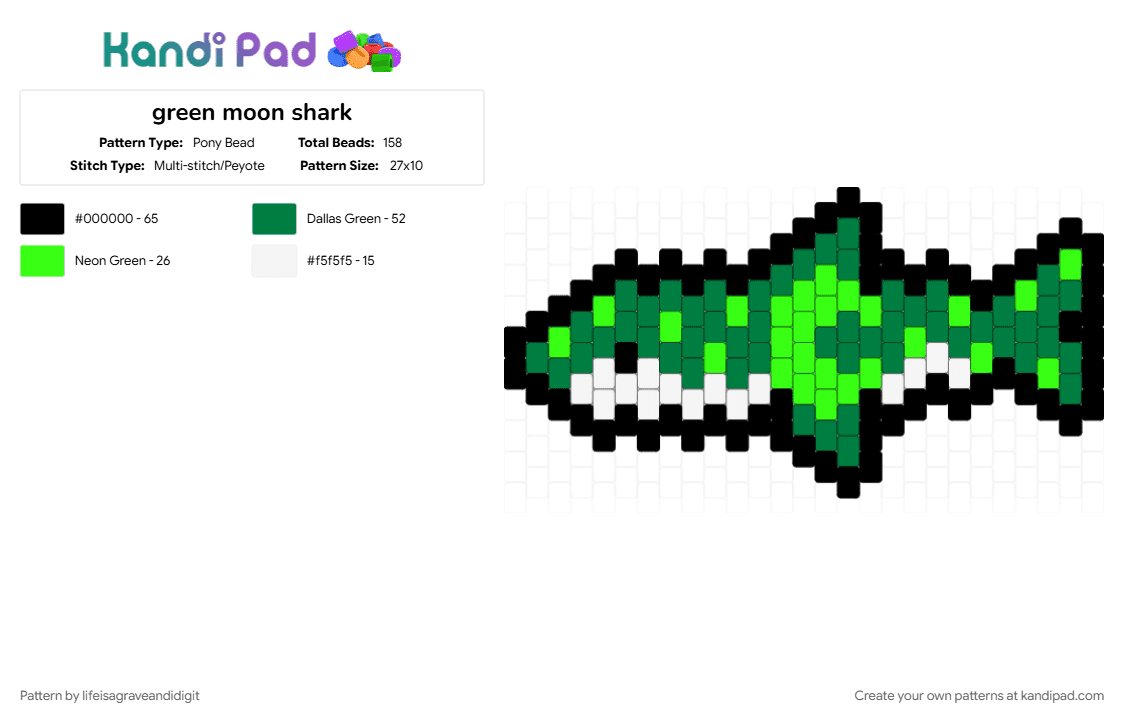 green moon shark - Pony Bead Pattern by lifeisagraveandidigit on Kandi Pad - green