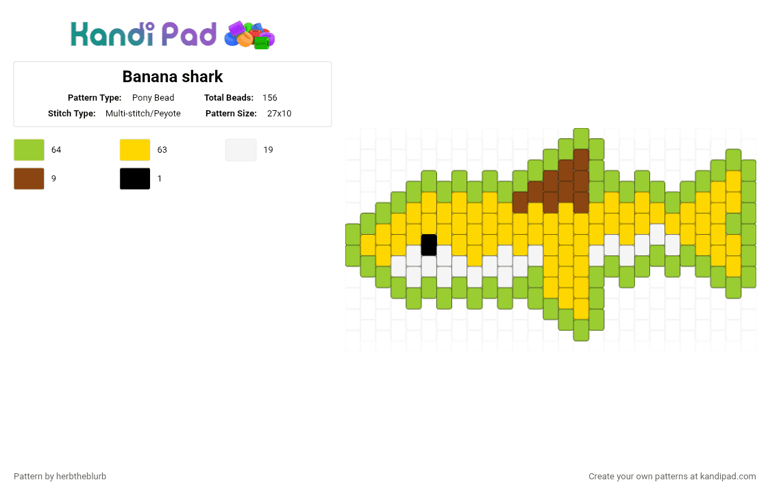 Banana shark - Pony Bead Pattern by lifeisagraveandidigit on Kandi Pad - green,yellow