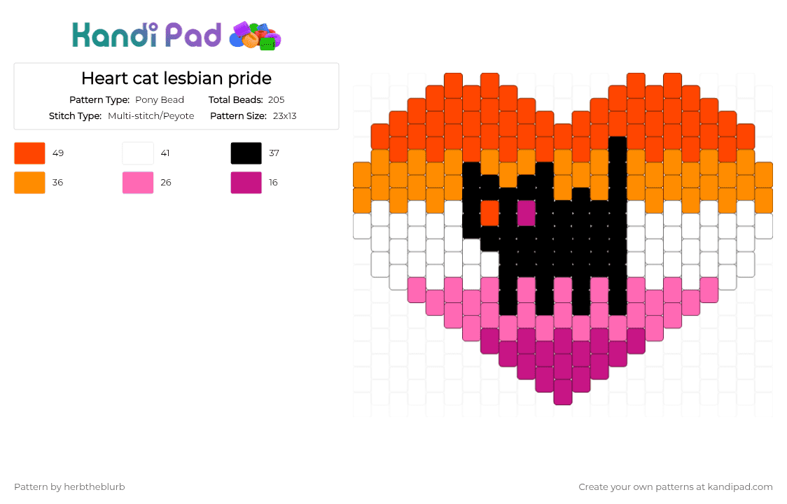 Heart cat lesbian pride - Pony Bead Pattern by lifeisagraveandidigit on Kandi Pad - red,pink