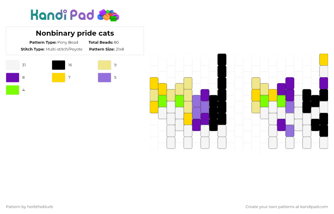 Nonbinary pride cats - Pony Bead Pattern by herbtheblurb on Kandi Pad - yellow,purple