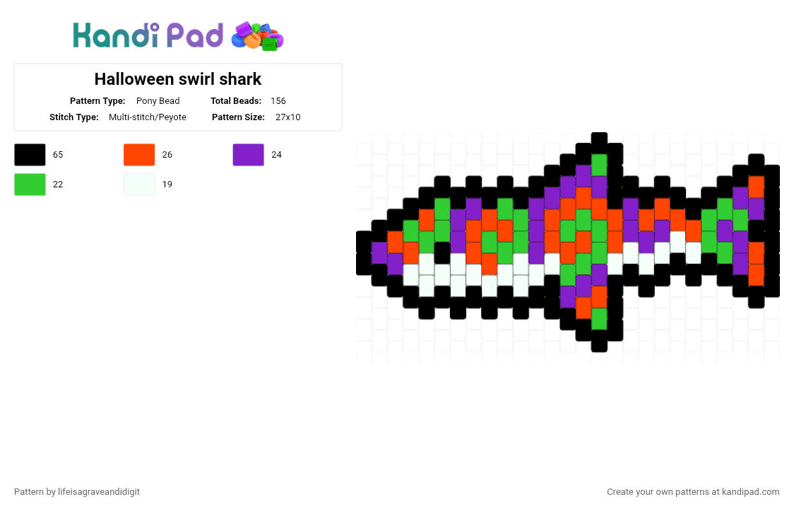 Halloween swirl shark - Pony Bead Pattern by lifeisagraveandidigit on Kandi Pad - purple, red