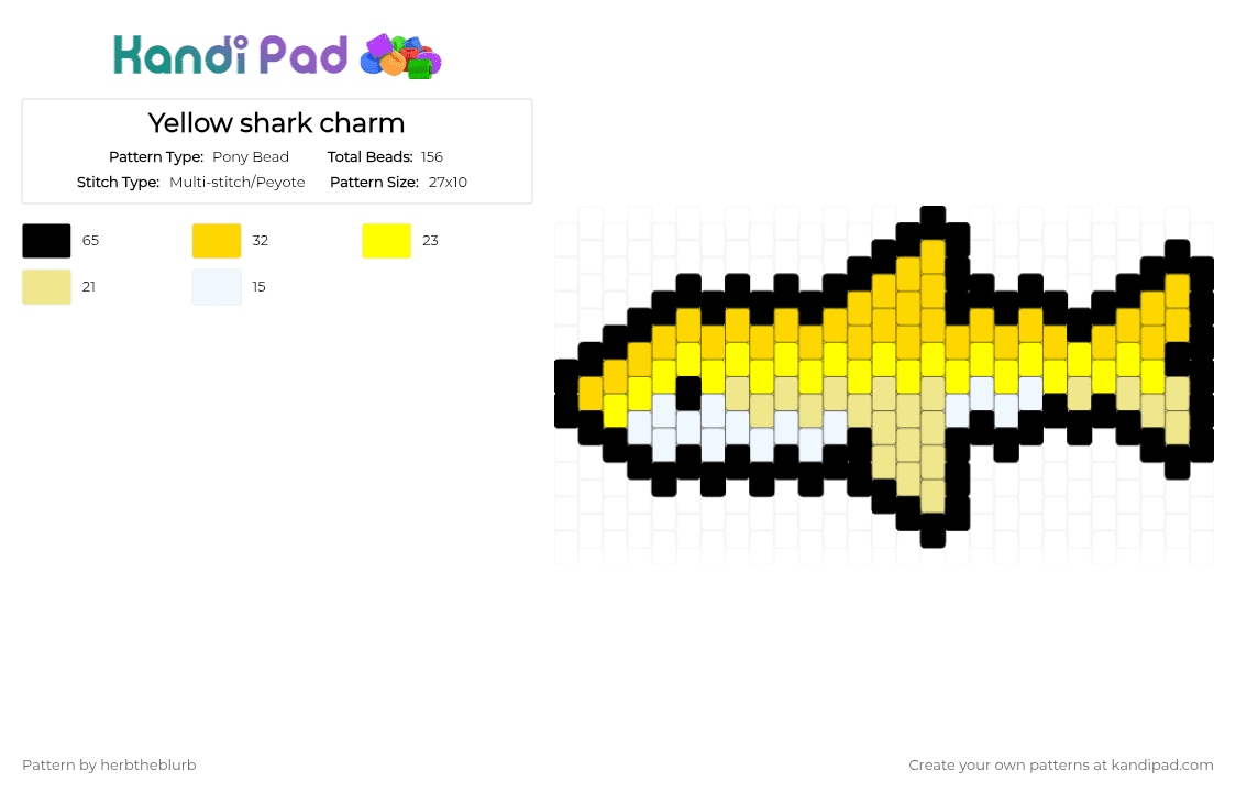 Yellow shark charm - Pony Bead Pattern by lifeisagraveandidigit on Kandi Pad - yellow