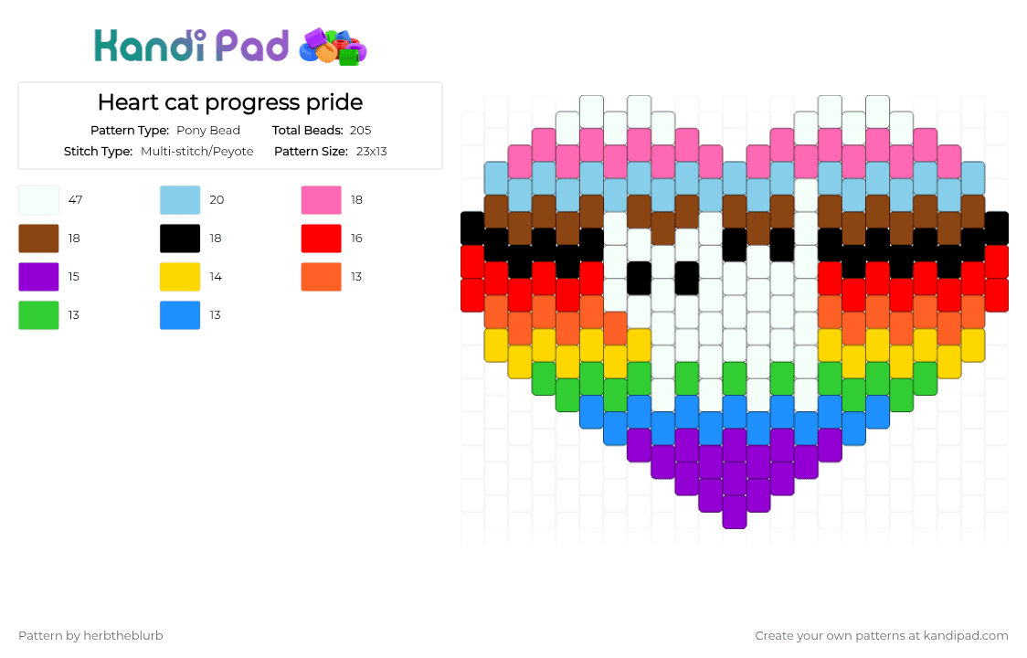 Heart cat progress pride - Pony Bead Pattern by lifeisagraveandidigit on Kandi Pad - pink,light blue,red