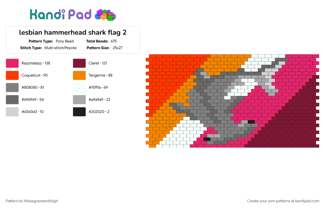 lesbian hammerhead shark flag 2 - Pony Bead Pattern by lifeisagraveandidigit on Kandi Pad - brown, gray, pink, red