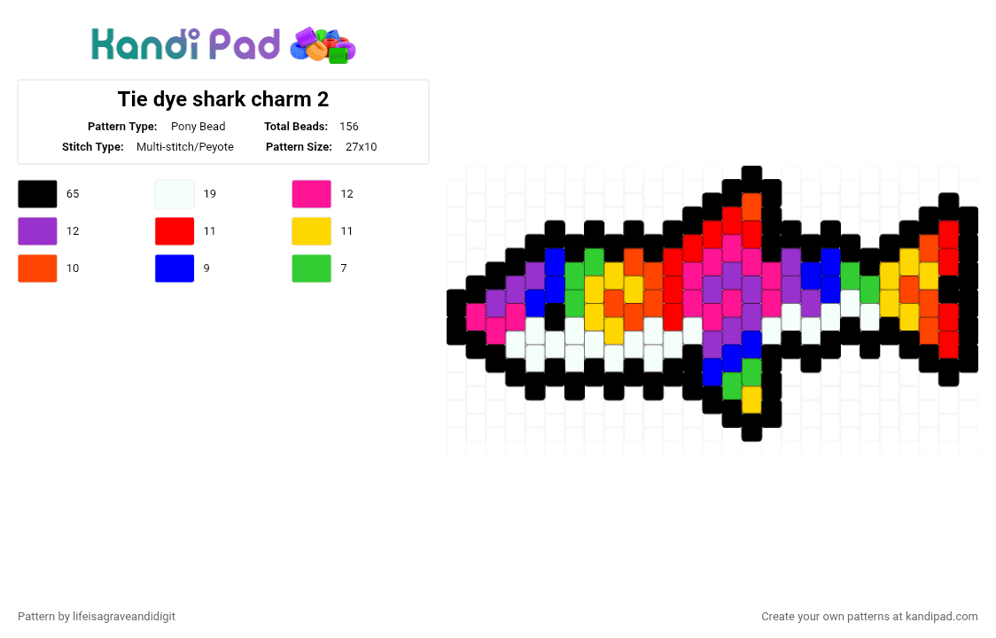 Tie dye shark charm 2 - Pony Bead Pattern by lifeisagraveandidigit on Kandi Pad - red,purple