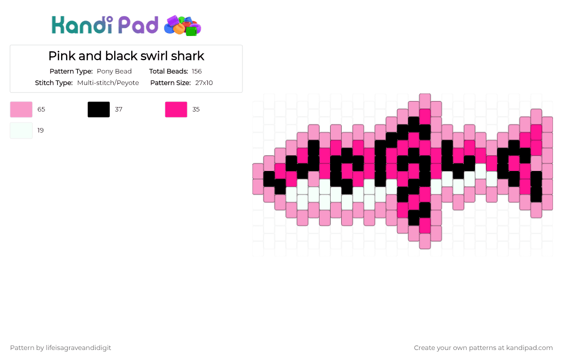 Pink and black swirl shark - Pony Bead Pattern by lifeisagraveandidigit on Kandi Pad - pink
