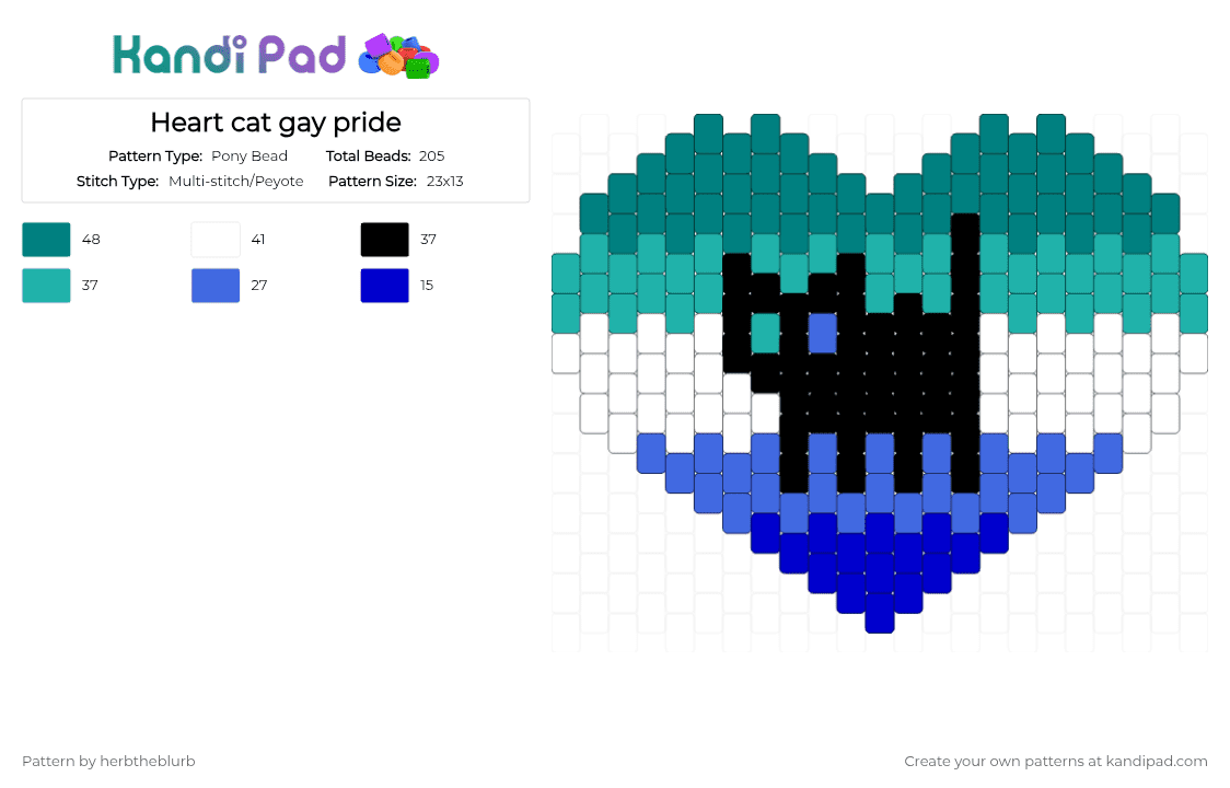 Heart cat gay pride - Pony Bead Pattern by lifeisagraveandidigit on Kandi Pad - teal