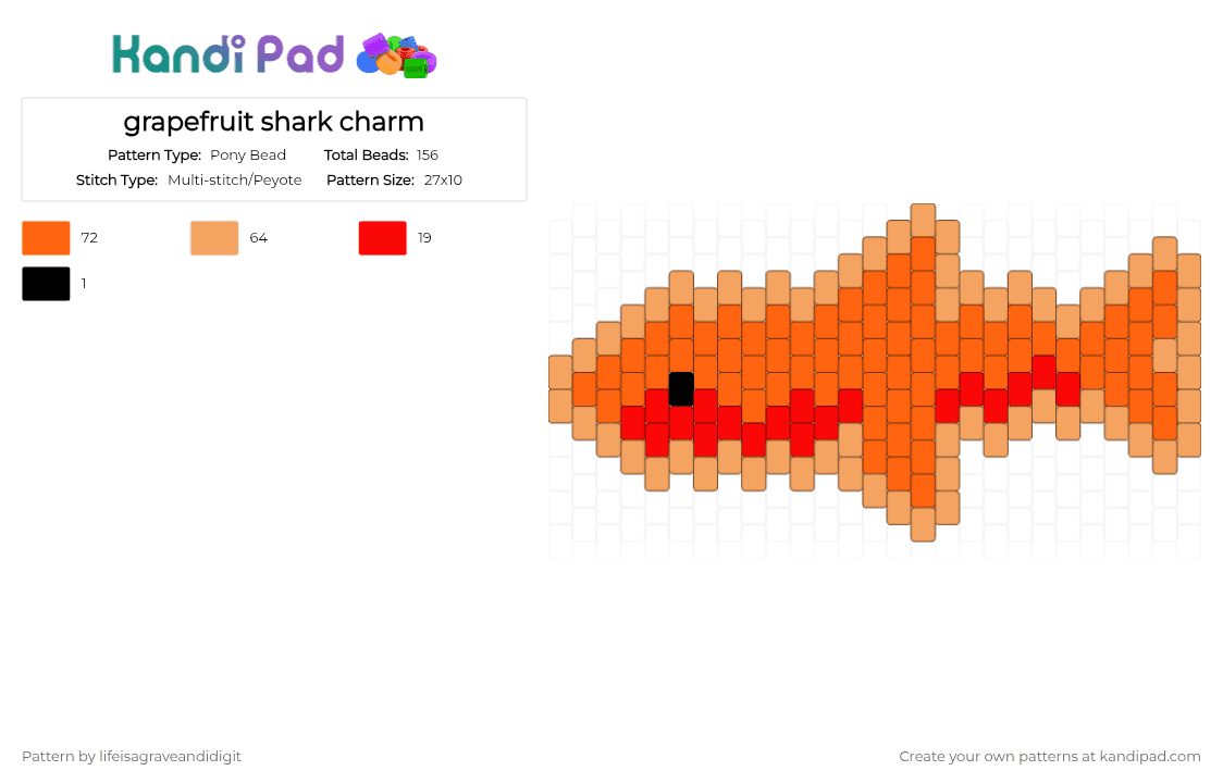 grapefruit shark charm - Pony Bead Pattern by lifeisagraveandidigit on Kandi Pad - orange