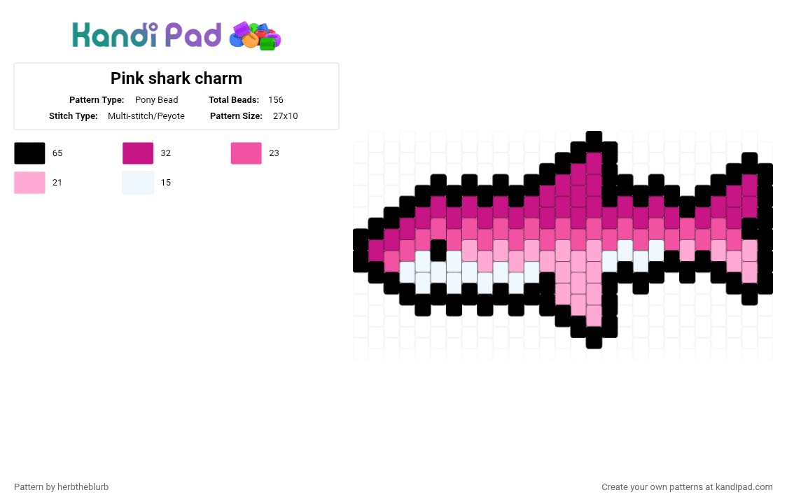 Pink shark charm - Pony Bead Pattern by lifeisagraveandidigit on Kandi Pad - pink