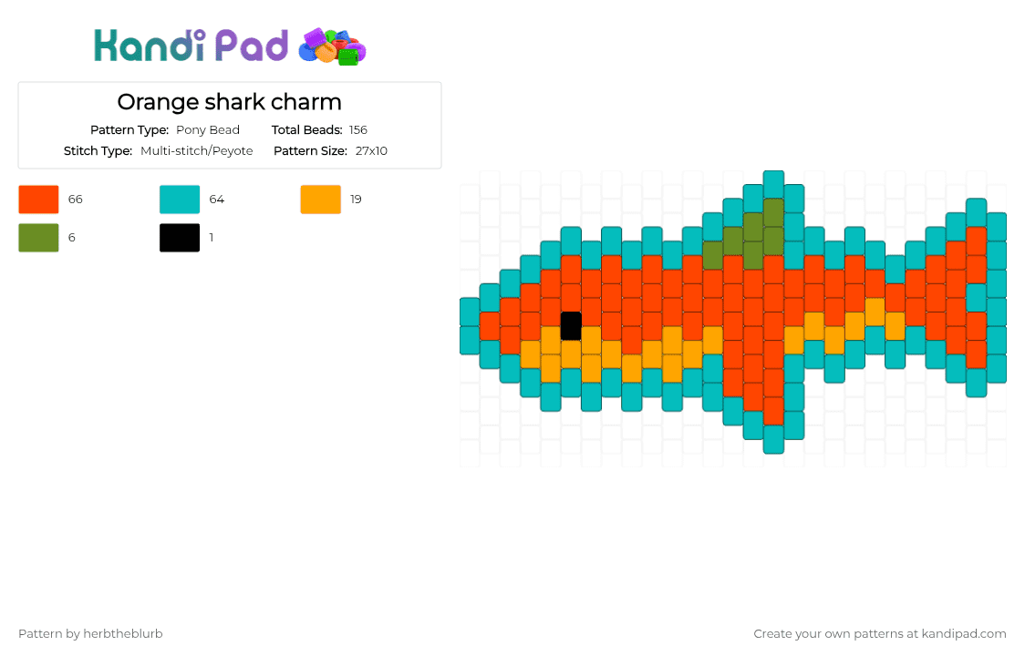 Orange shark charm - Pony Bead Pattern by herbtheblurb on Kandi Pad - teal,red