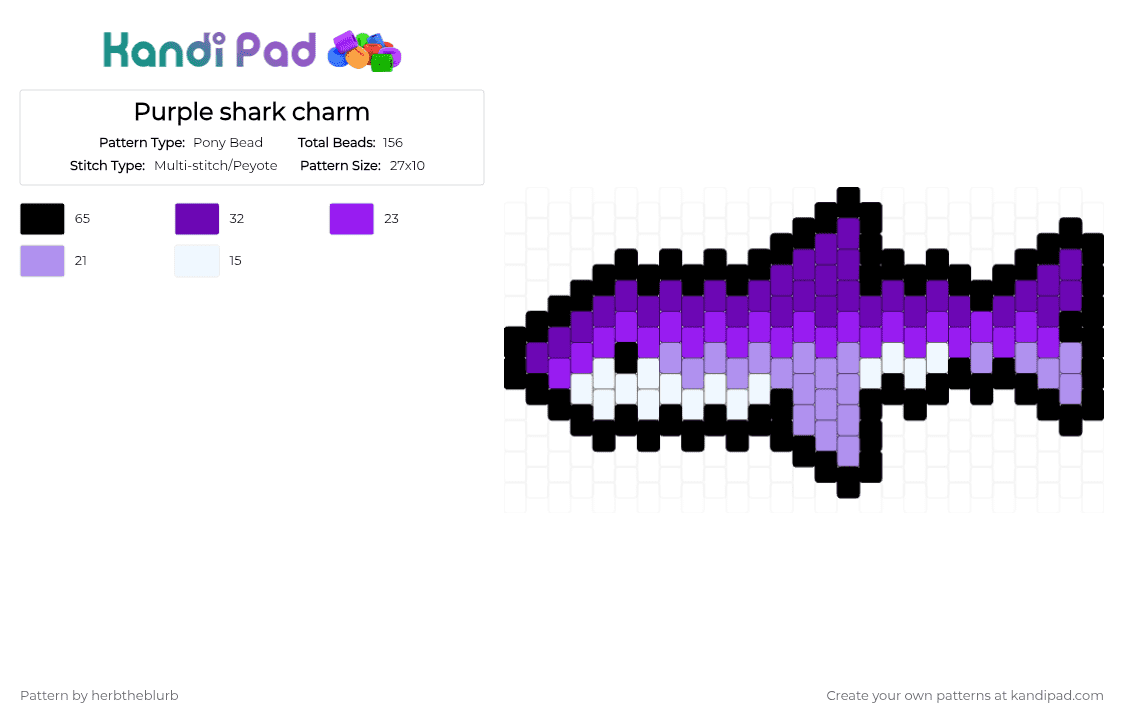 Purple shark charm - Pony Bead Pattern by lifeisagraveandidigit on Kandi Pad - purple,pink