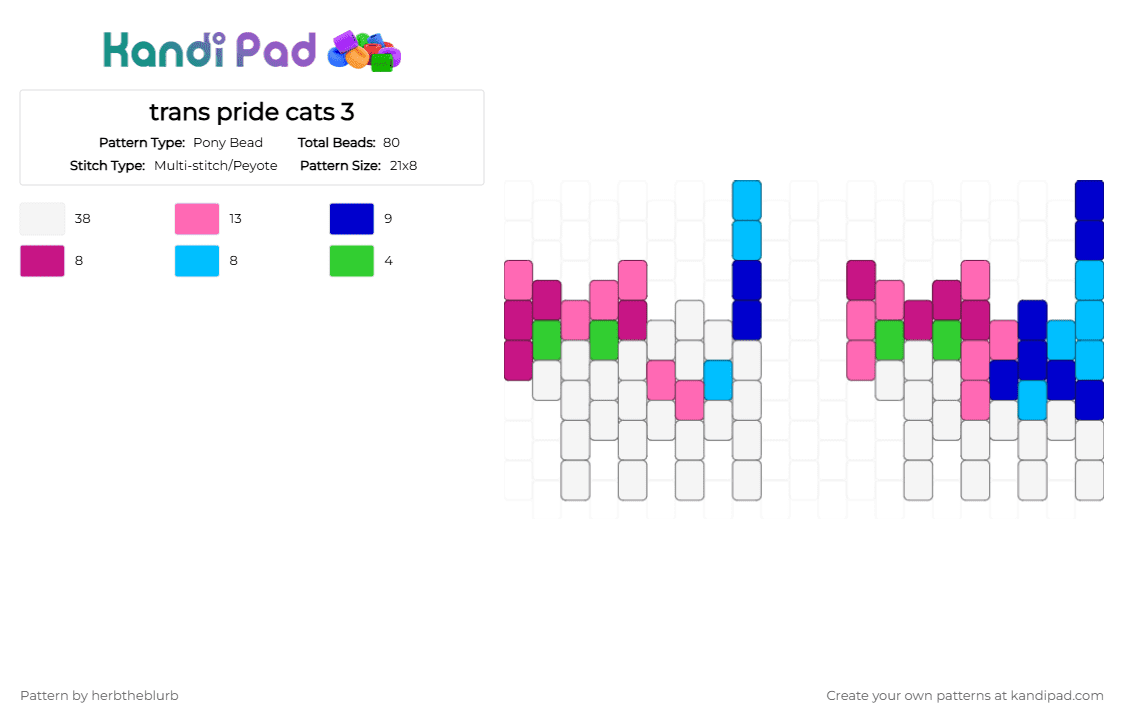 trans pride cats 3 - Pony Bead Pattern by lifeisagraveandidigit on Kandi Pad - white,pink