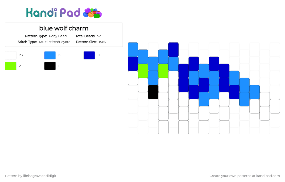 blue wolf charm - Pony Bead Pattern by lifeisagraveandidigit on Kandi Pad - light blue, purple