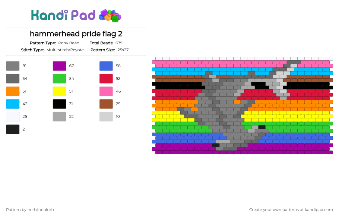 hammerhead pride flag 2 - Pony Bead Pattern by lifeisagraveandidigit on Kandi Pad - pink,gray,red