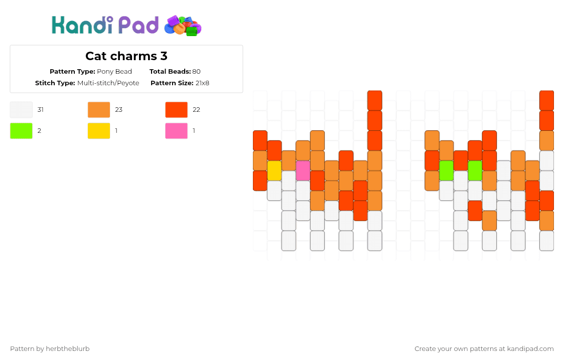 Cat charms 3 - Pony Bead Pattern by herbtheblurb on Kandi Pad - red,orange