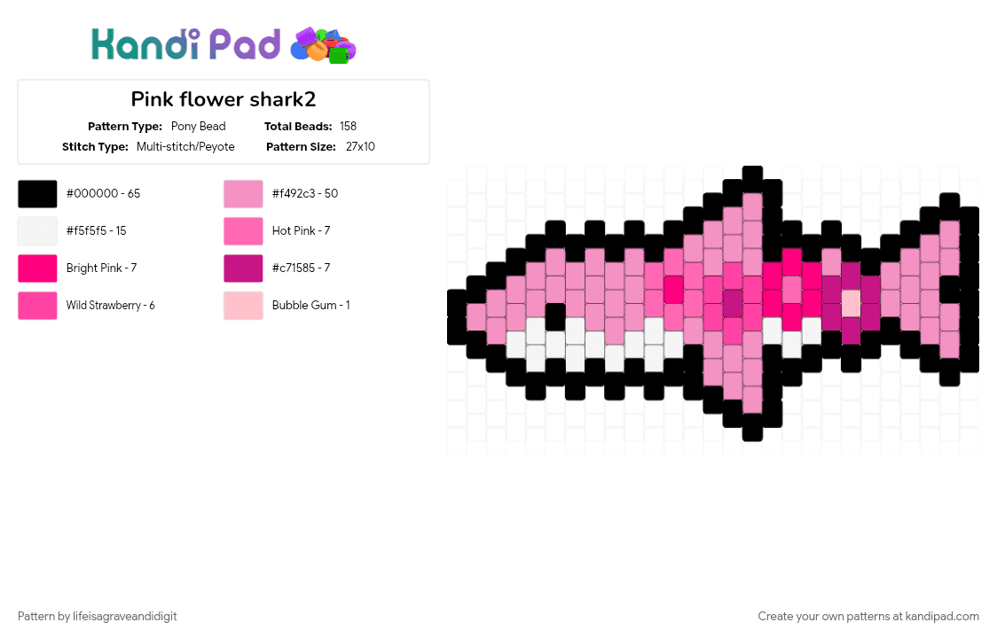 Pink flower shark2 - Pony Bead Pattern by lifeisagraveandidigit on Kandi Pad - pink