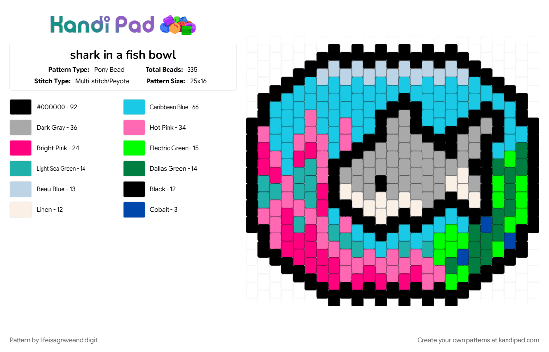shark in a fish bowl - Pony Bead Pattern by lifeisagraveandidigit on Kandi Pad - beige, light blue, pink