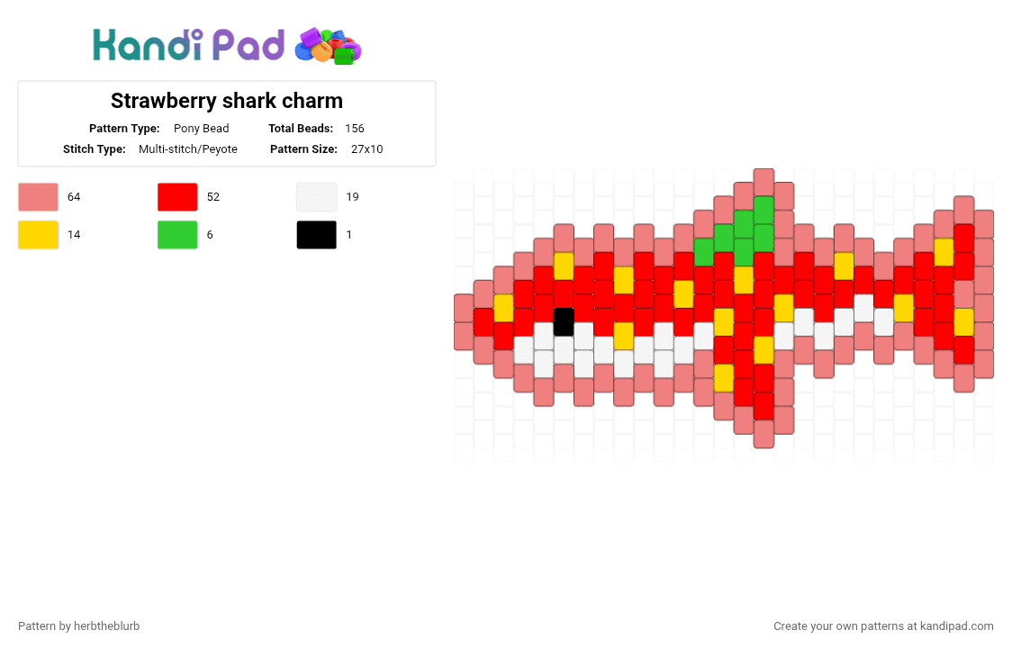 Strawberry shark charm - Pony Bead Pattern by lifeisagraveandidigit on Kandi Pad - red