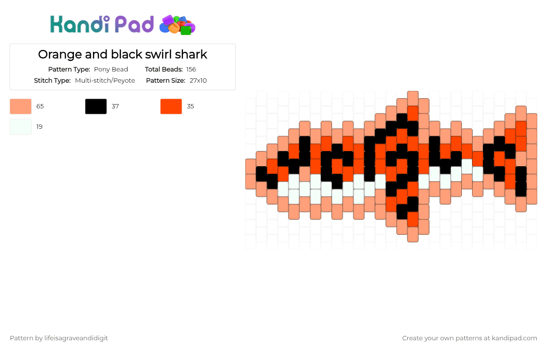Orange and black swirl shark - Pony Bead Pattern by lifeisagraveandidigit on Kandi Pad - orange, red