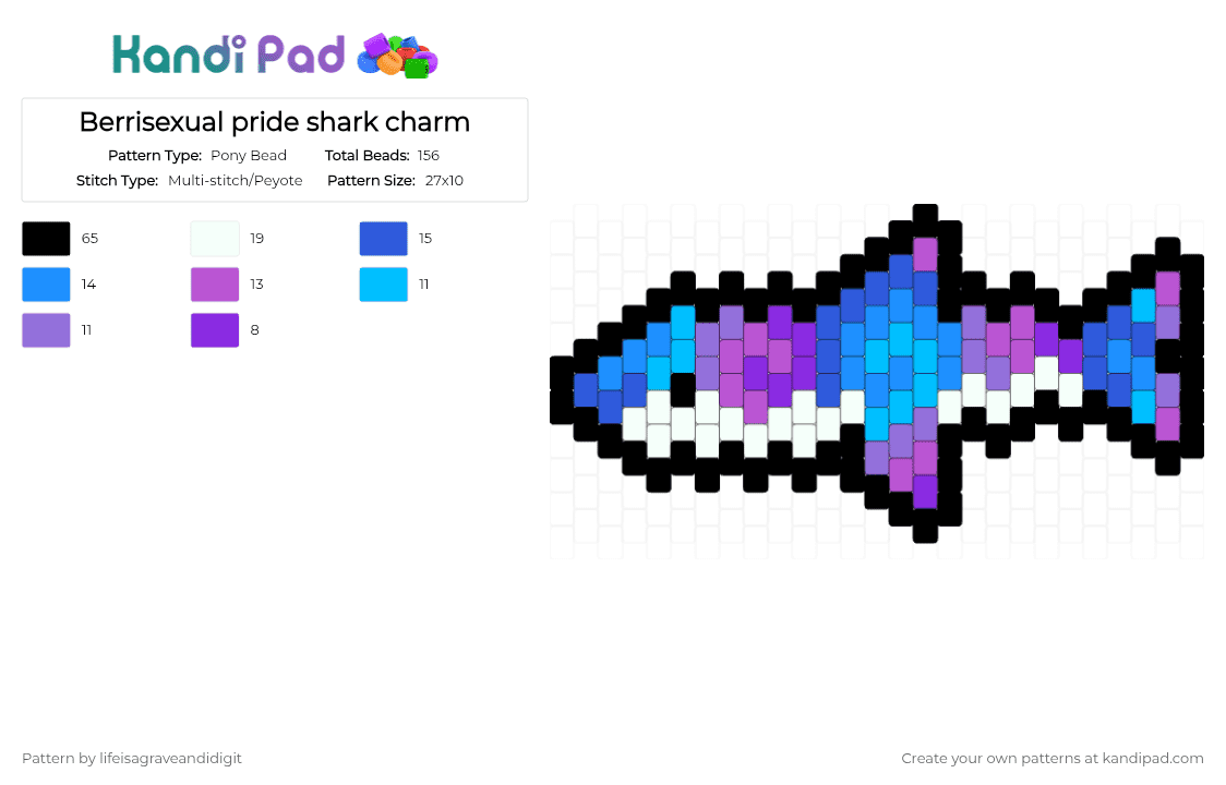 Berrisexual pride shark charm - Pony Bead Pattern by lifeisagraveandidigit on Kandi Pad - light blue,purple