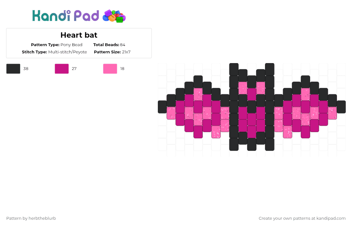 Heart bat - Pony Bead Pattern by lifeisagraveandidigit on Kandi Pad - black,pink