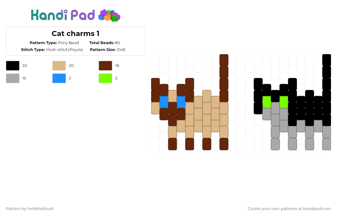 Cat charms 1 - Pony Bead Pattern by herbtheblurb on Kandi Pad - brown,beige