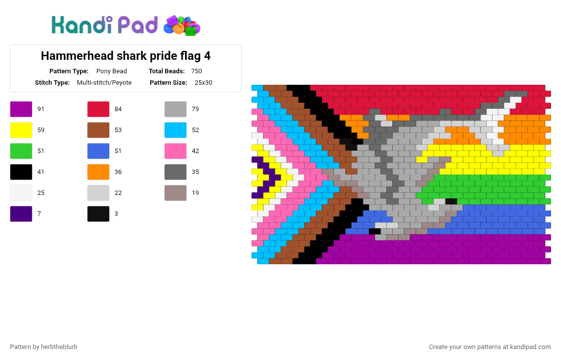 Hammerhead shark pride flag 4 - Pony Bead Pattern by herbtheblurb on Kandi Pad - red,pink,beige,yellow