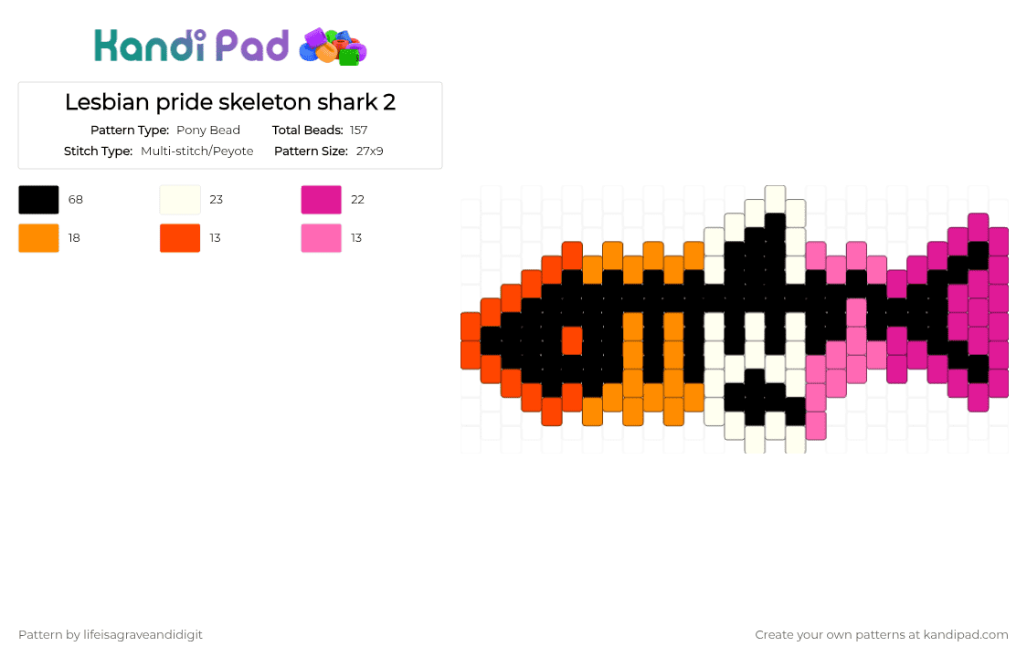 Lesbian pride skeleton shark 2 - Pony Bead Pattern by lifeisagraveandidigit on Kandi Pad - pink