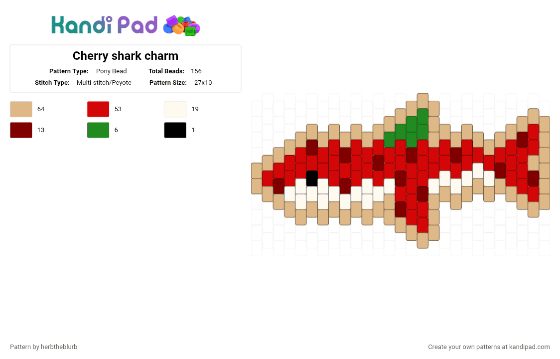 Cherry shark charm - Pony Bead Pattern by lifeisagraveandidigit on Kandi Pad - beige,red