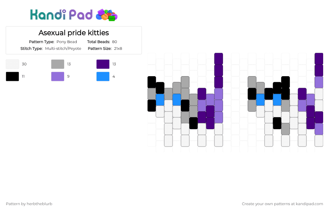Asexual pride kitties - Pony Bead Pattern by lifeisagraveandidigit on Kandi Pad - beige,purple