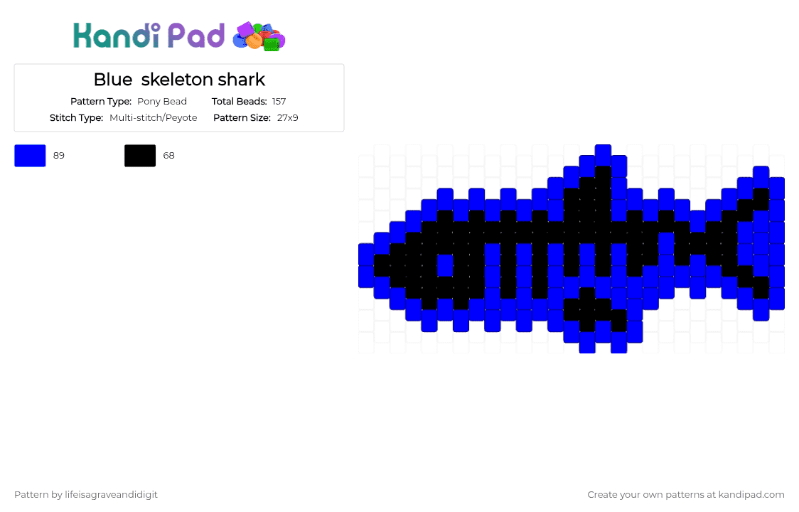 Blue  skeleton shark - Pony Bead Pattern by lifeisagraveandidigit on Kandi Pad - purple,black