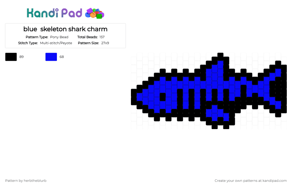 blue  skeleton shark charm - Pony Bead Pattern by lifeisagraveandidigit on Kandi Pad - black,purple