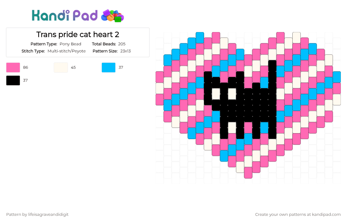 Trans pride cat heart 2 - Pony Bead Pattern by lifeisagraveandidigit on Kandi Pad - light blue,pink