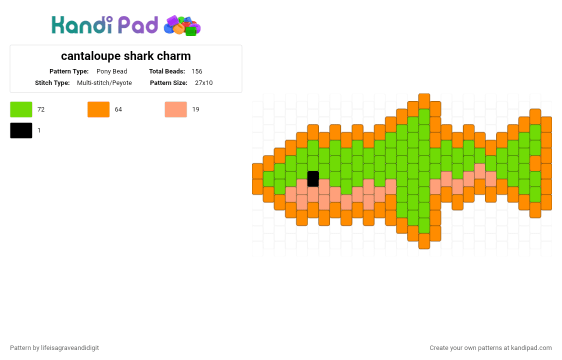 cantaloupe shark charm - Pony Bead Pattern by lifeisagraveandidigit on Kandi Pad - orange,green