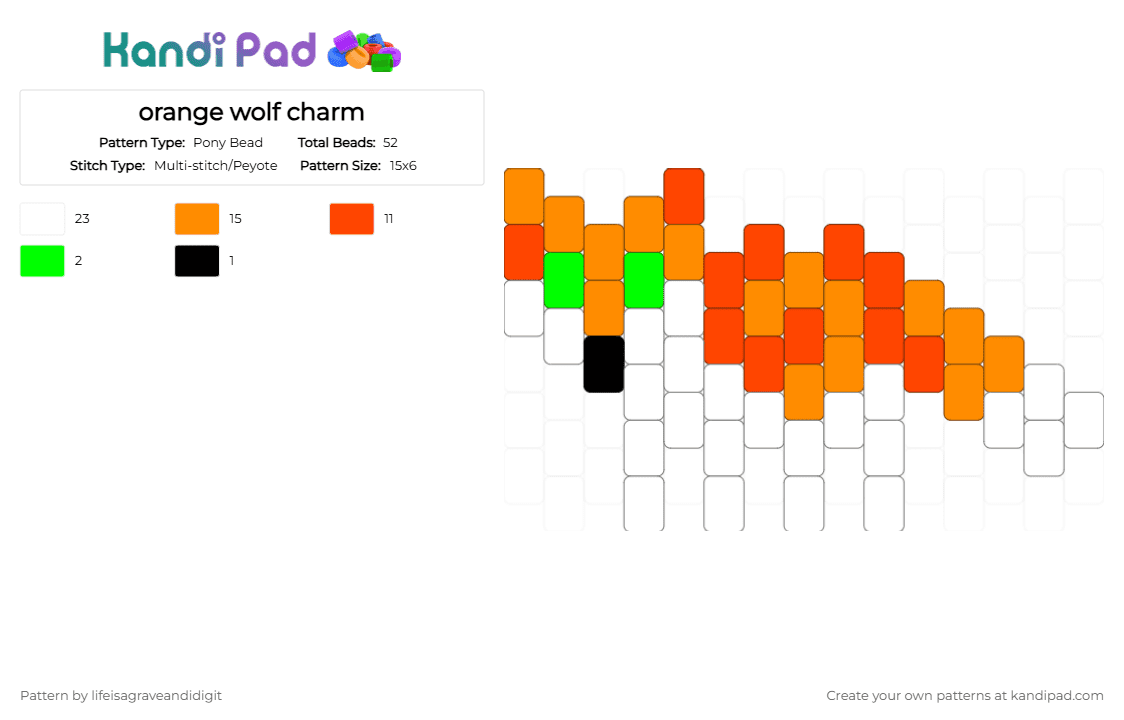 orange wolf charm - Pony Bead Pattern by lifeisagraveandidigit on Kandi Pad - orange,red