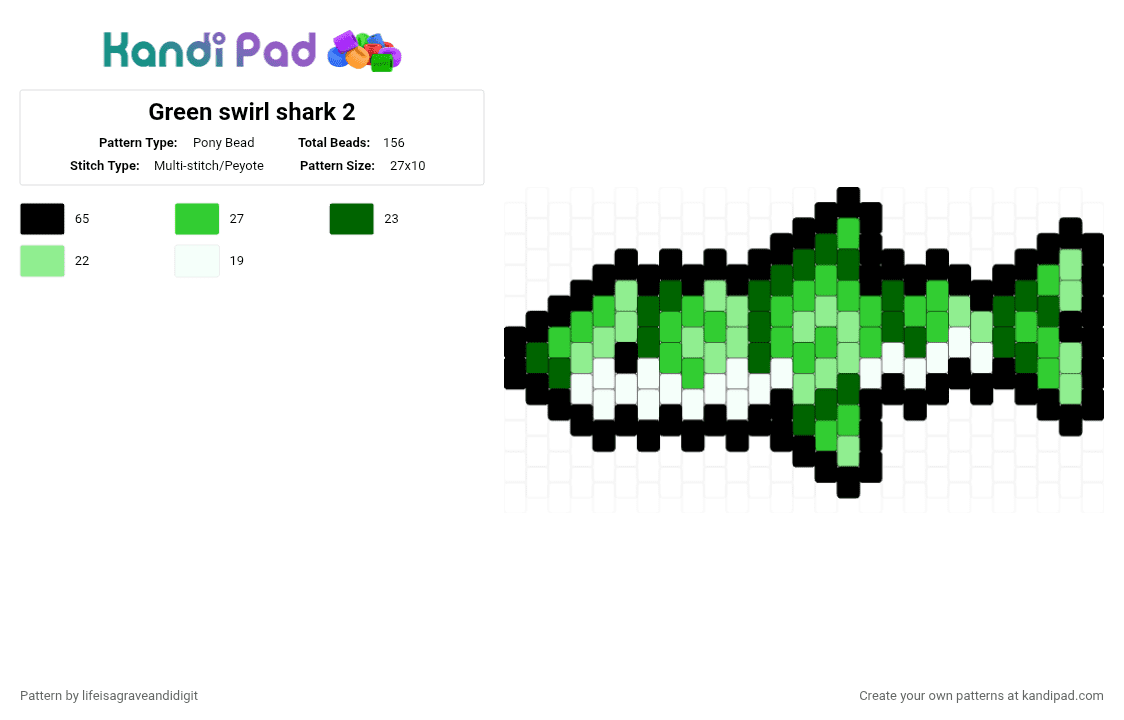 Green swirl shark 2 - Pony Bead Pattern by lifeisagraveandidigit on Kandi Pad - green, teal