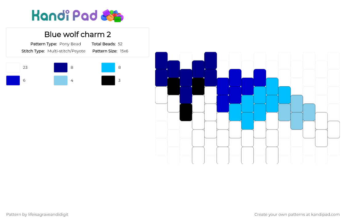 Blue wolf charm 2 - Pony Bead Pattern by lifeisagraveandidigit on Kandi Pad - light blue, purple