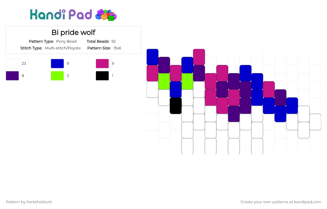 Bi pride wolf - Pony Bead Pattern by lifeisagraveandidigit on Kandi Pad - purple,pink