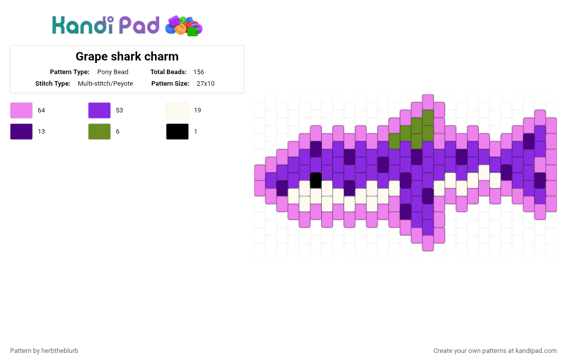 Grape shark charm - Pony Bead Pattern by herbtheblurb on Kandi Pad - pink,purple