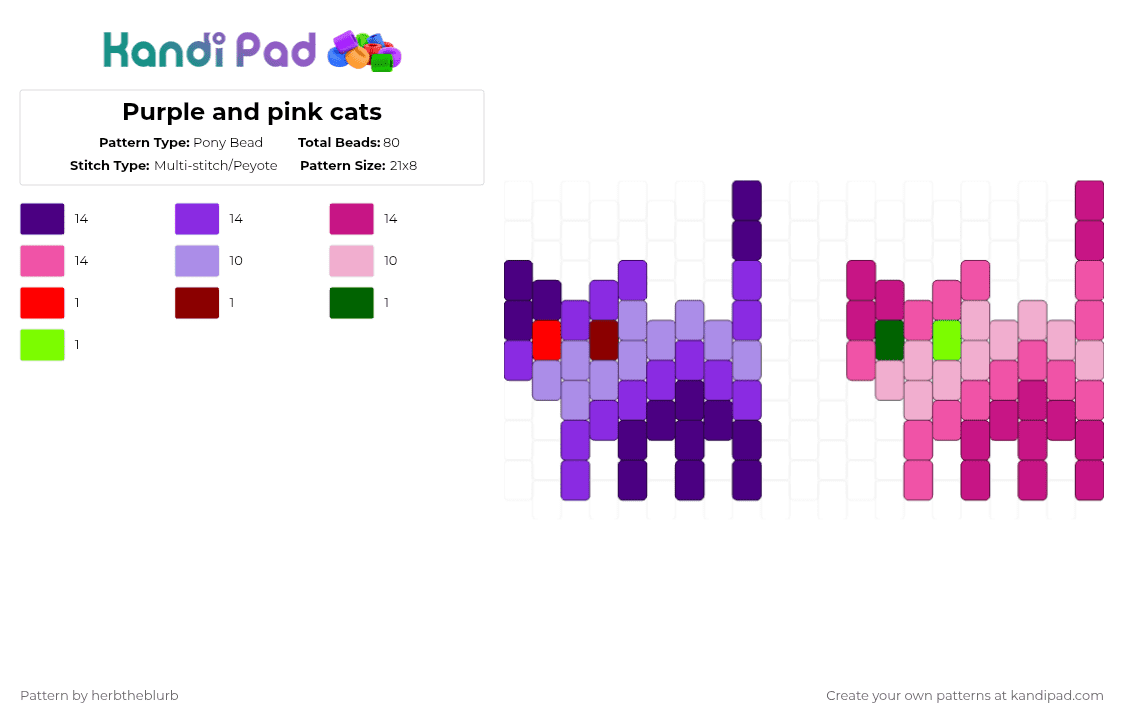 Purple and pink cats - Pony Bead Pattern by lifeisagraveandidigit on Kandi Pad - purple,pink