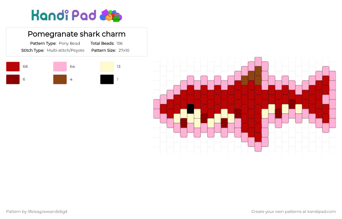 Pomegranate shark charm - Pony Bead Pattern by lifeisagraveandidigit on Kandi Pad - pink,red