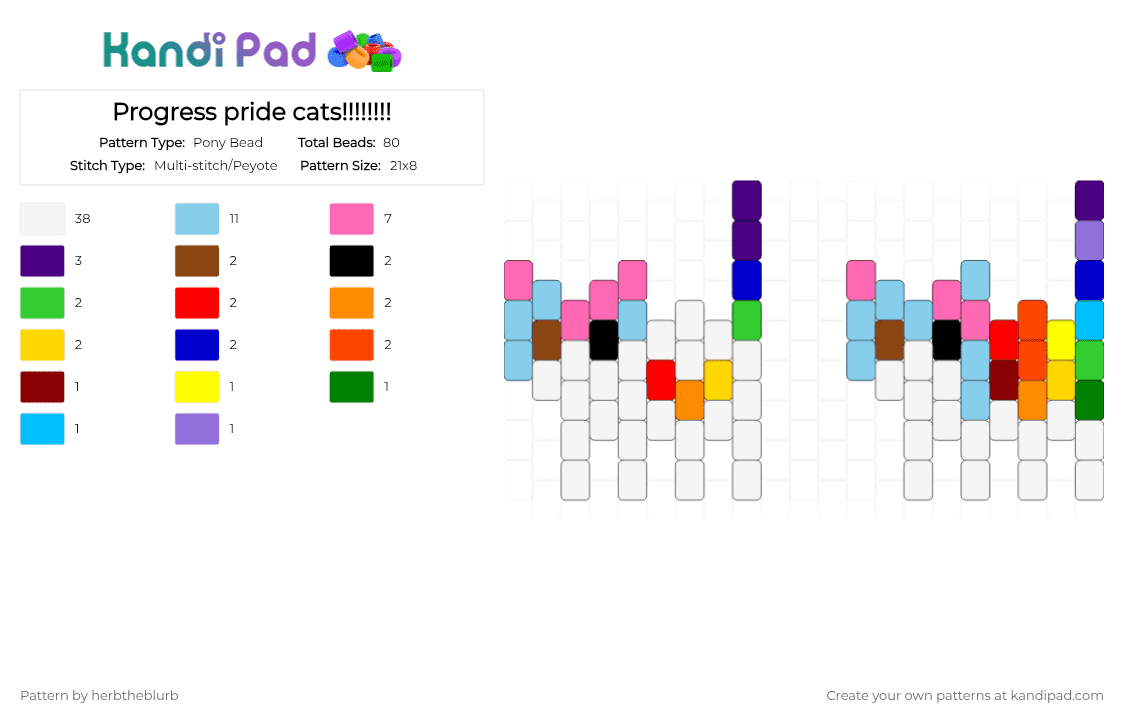 Progress pride cats!!!!!!!! - Pony Bead Pattern by lifeisagraveandidigit on Kandi Pad - white,light blue,red,colorful