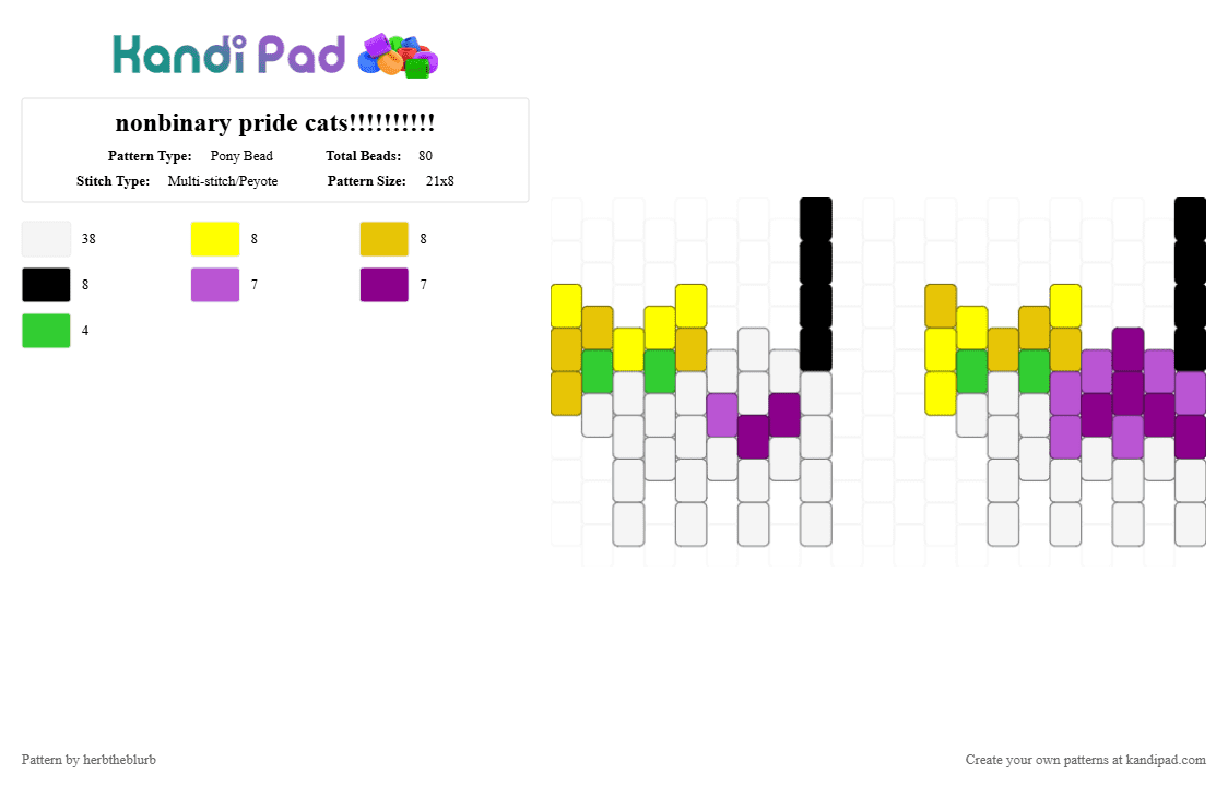 nonbinary pride cats!!!!!!!!!! - Pony Bead Pattern by lifeisagraveandidigit on Kandi Pad - white,yellow,pink