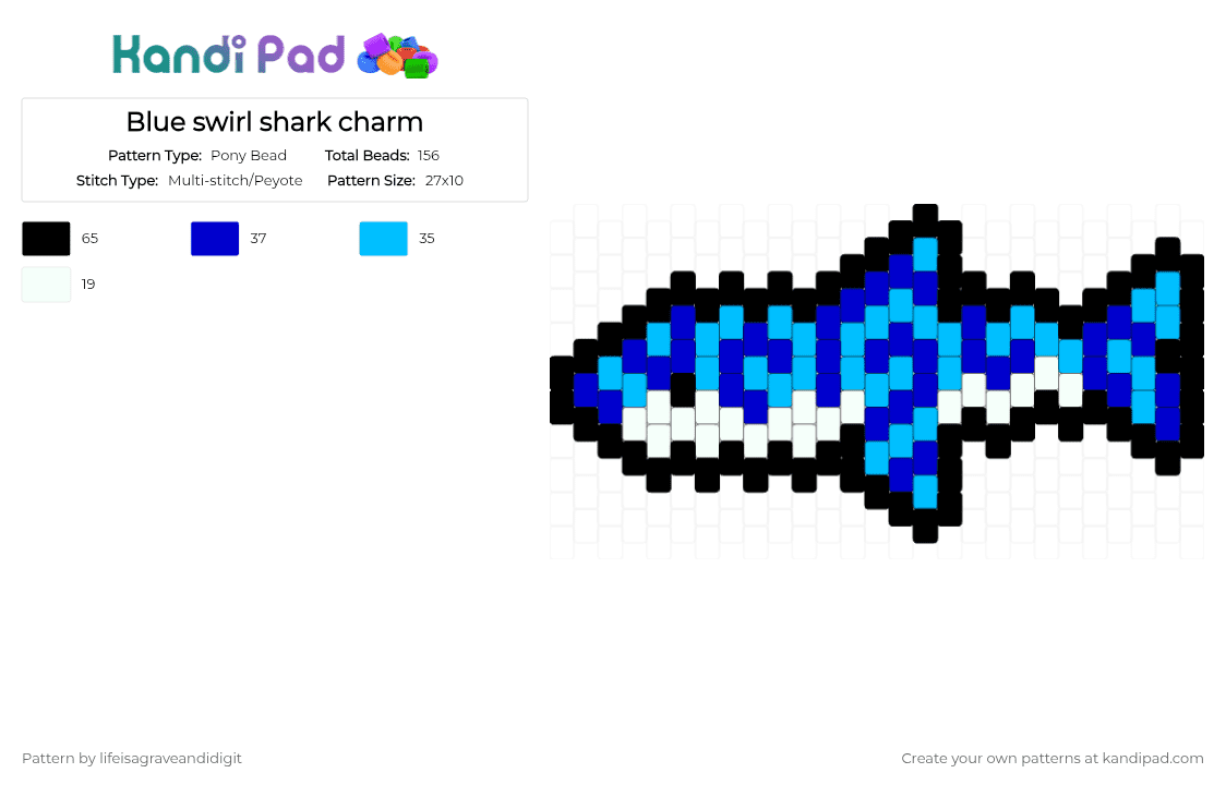 Blue swirl shark charm - Pony Bead Pattern by lifeisagraveandidigit on Kandi Pad - purple,light blue