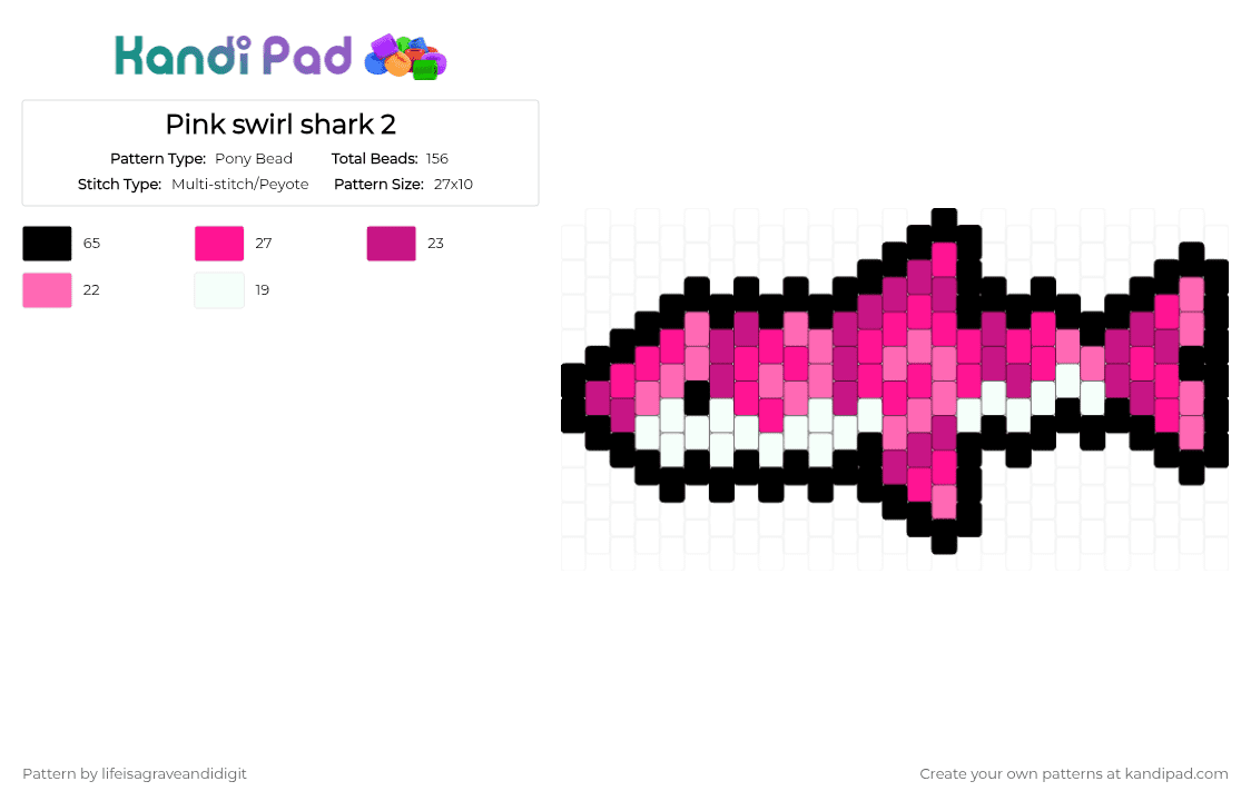Pink swirl shark 2 - Pony Bead Pattern by lifeisagraveandidigit on Kandi Pad - pink