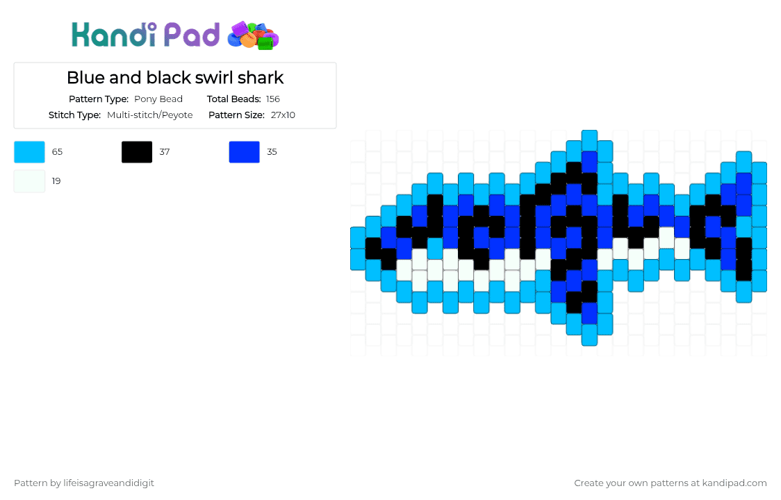 Blue and black swirl shark - Pony Bead Pattern by lifeisagraveandidigit on Kandi Pad - light blue, purple