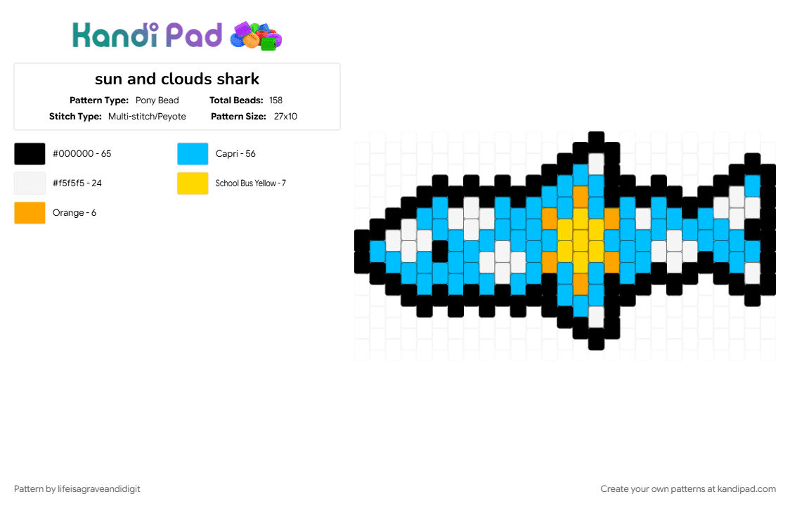 sun and clouds shark - Pony Bead Pattern by lifeisagraveandidigit on Kandi Pad - light blue